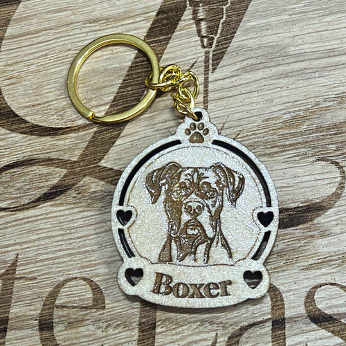 Boxer dog wooden key ring - wooden,