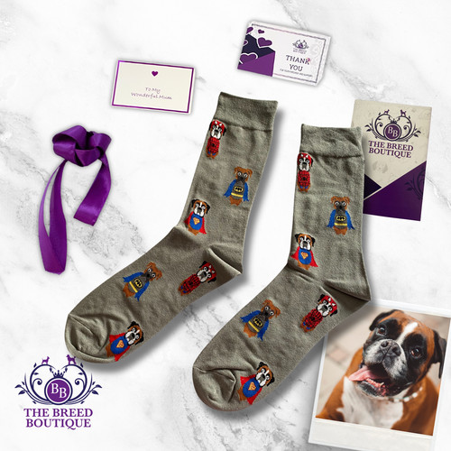 Boxer dog socks superhero - ,
