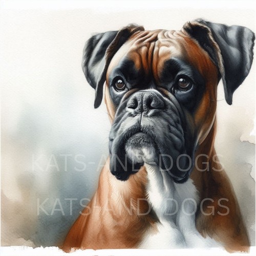 Boxer dog watercolour - watercolour, art
