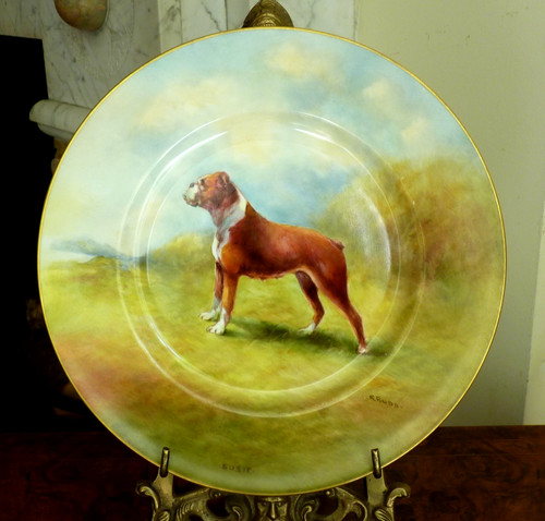 Handpainted plate boxer - boxer, dog